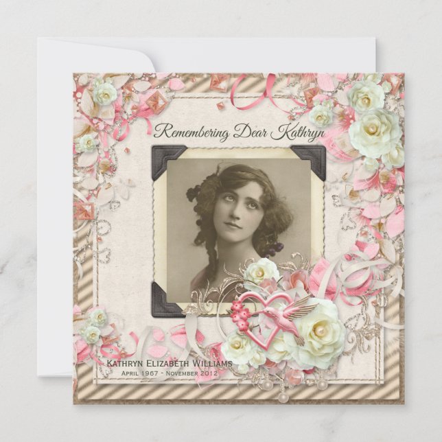 Convites Seu Rosas Elegante do Serviço de Memória Fotográfi (Frente)