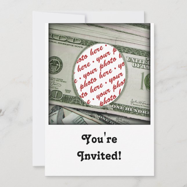 Convites Seu rosto no Bill de 100 dólares! Add-A-Photo (Frente)