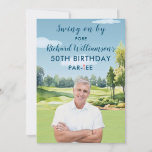 Convites Seu Tema de Golfe em Aquarela para 50º Aniversário
