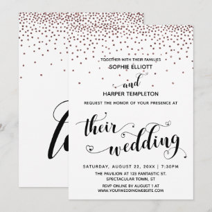 Convites Seus Corações de Casamento Roteiro Rosa Confetti