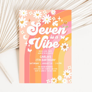 Convites SEVEN é um Aniversário Cor-de-rosa Pêssego 7º Groo