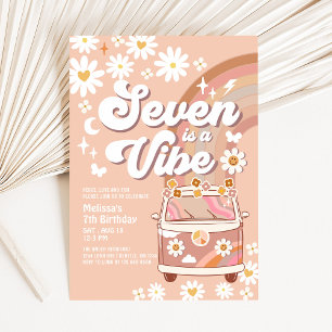 Convites Seven é um Vibe Daisy Bege Creme Arco-íris Anivers