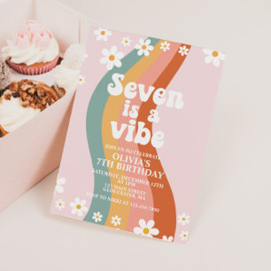 Convites Seven is a Vibe alegre margarida arco-íris 7º aniv