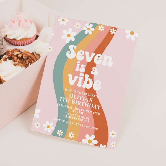 Convites Seven is a Vibe alegre margarida arco-íris 7º aniv (Criador carregado)