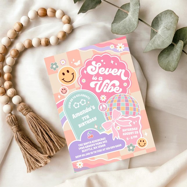 Convites Seven Is A Vibe Nuvem Arco-íris Disco 7º Aniversár (Criador carregado)