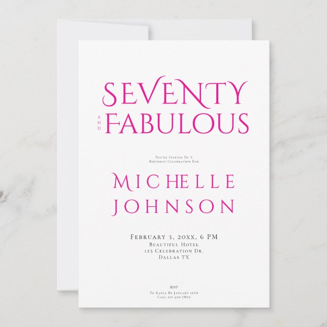 Convites Seventy and Fabulous Minimal 70th Birthday Party (Frente)