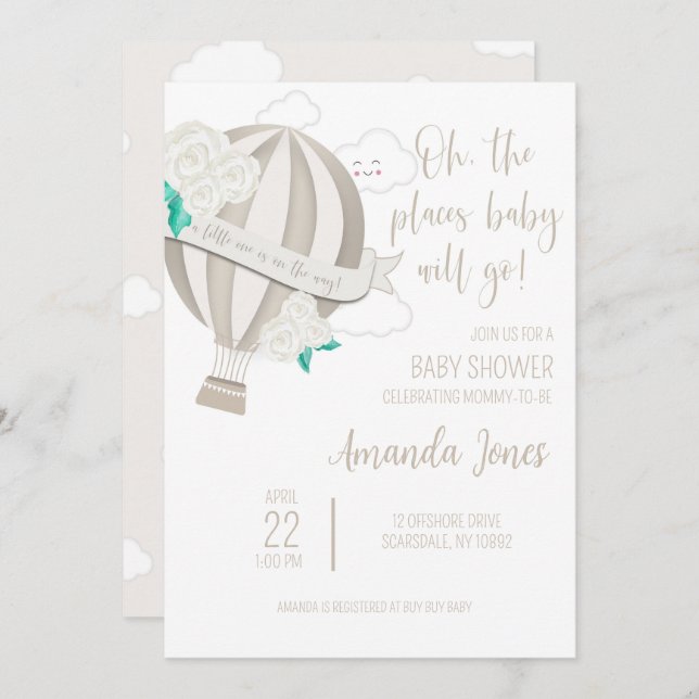 Convites Sexo Balão de Ar Quente Neutro Com Chá (Frente/Verso)