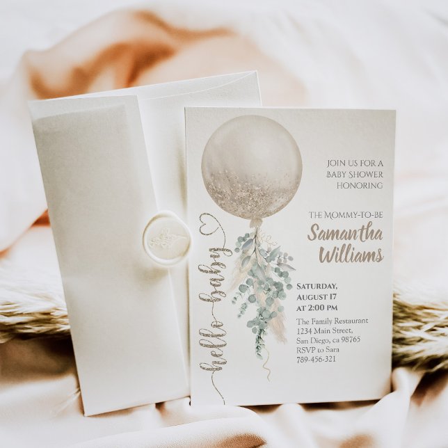 Convites Sexo Balão Neutro Pampas Baby Showe (Criador carregado)