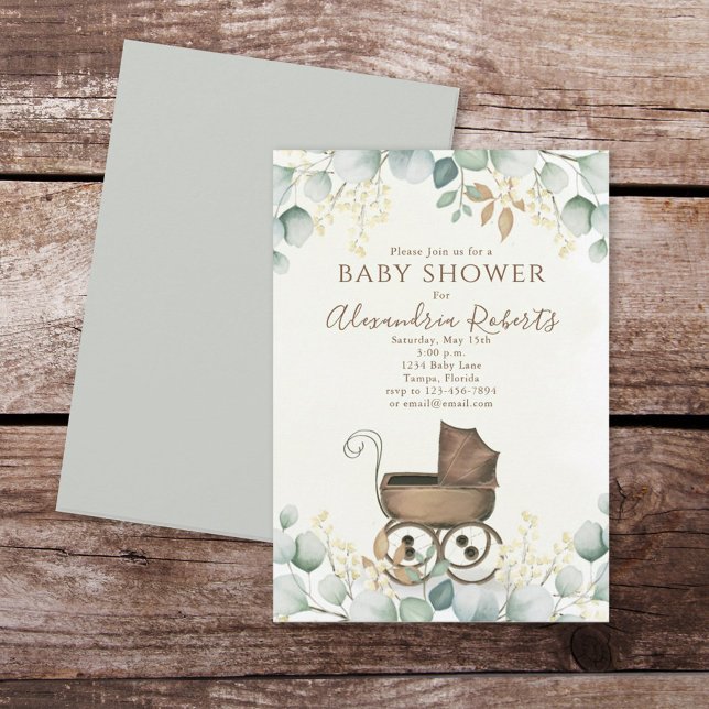 Convites Sexo Carruagem neutro da Vintage (Baby shower invitation with vintage carriage invitations)