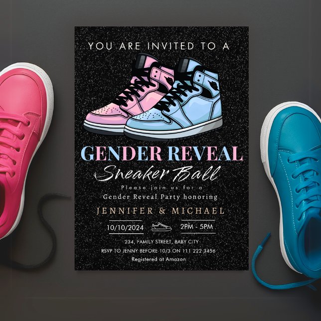 Convites Sexo da Bola do Sneaker Revela Azul ou Rosa (Sneaker Ball Gender Reveal Blue or Pink Invitation)
