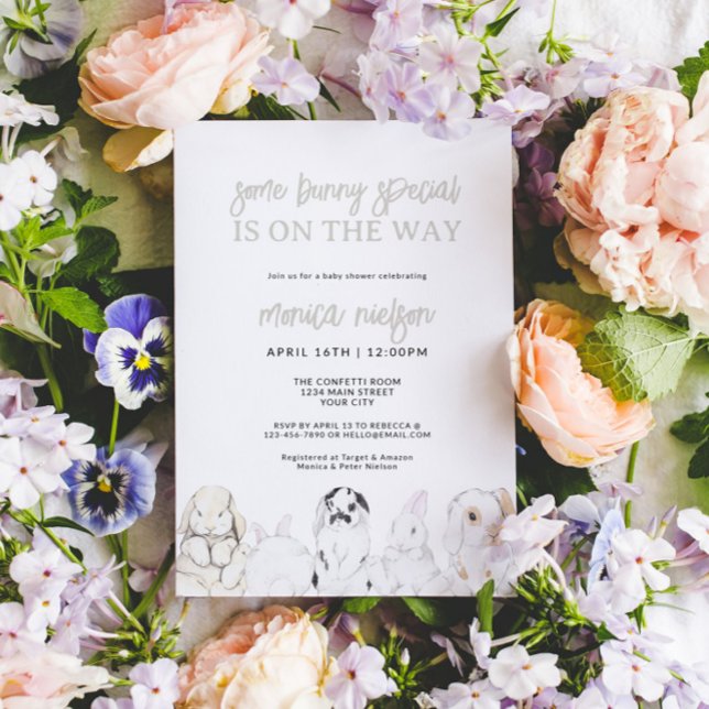 Convites Sexo do Chá de fraldas Coelho Neutro (Bunny Baby Shower Invitation)