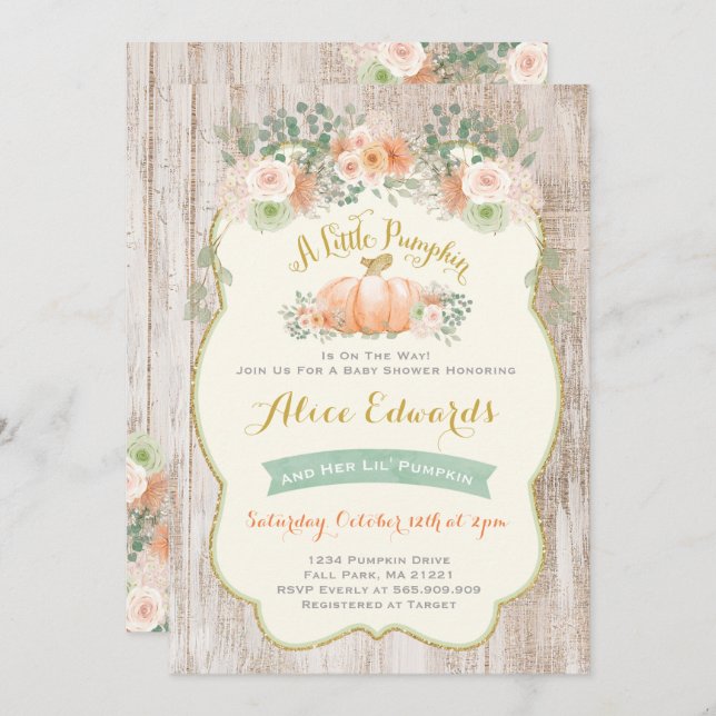 Convites Sexo Invitação Neutra do Chá de fraldas de Abóbora (Frente/Verso)