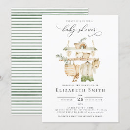 Convites Sexo Neutro Boho Greenery Chá de fraldas Russo