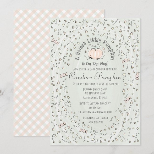 Convites Sexo Neutro Doce Pequeno Chá de fraldas De Abóbora (Frente/Verso)