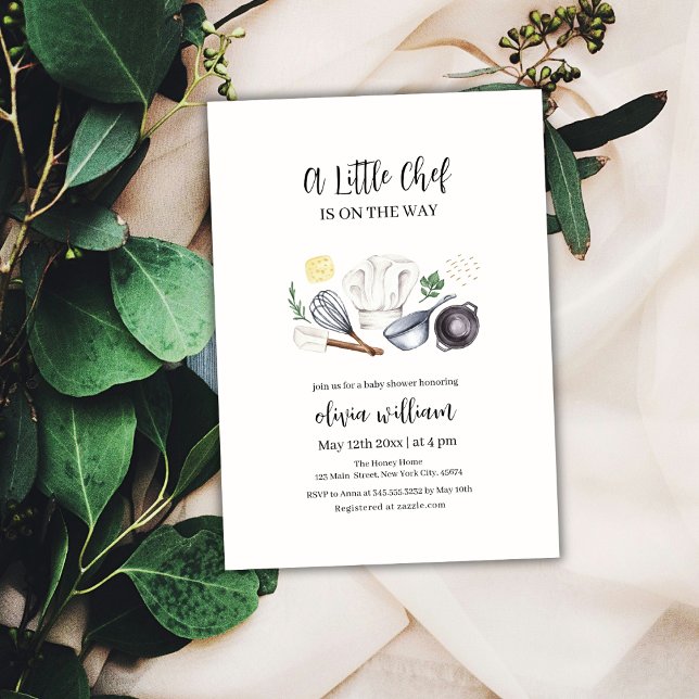 Convites Sexo Neutro Moderno Moderno Chá de fraldas de Chef (Gender Neutral Modern Little Chef Baby Shower Invitation)