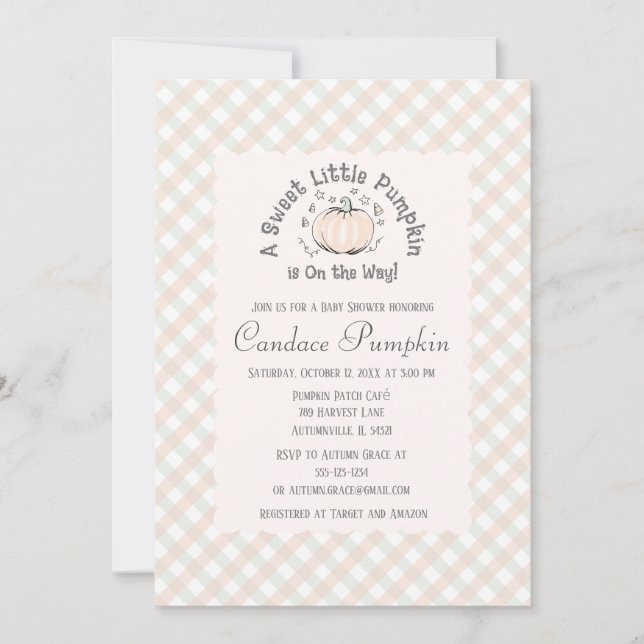 Convites Sexo Neutro Pequeno Chá de fraldas de Abóbora (Frente)