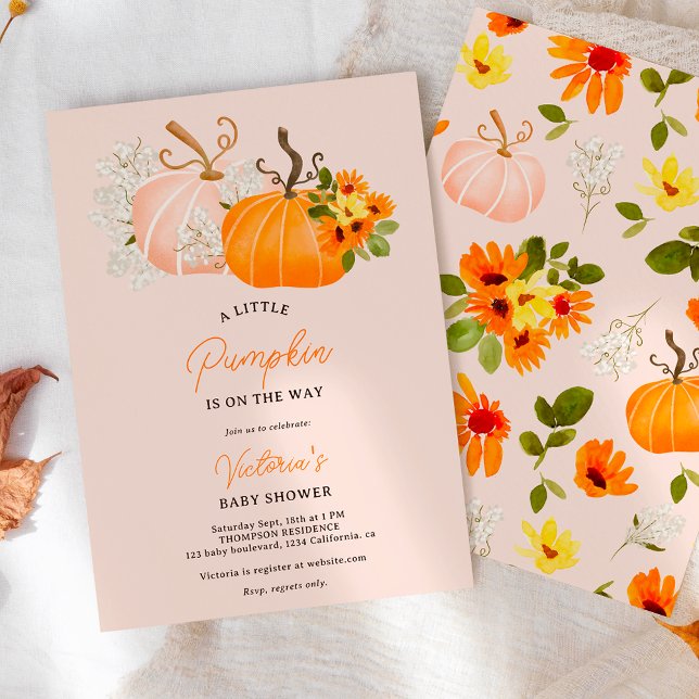 Convites Sexo neutro queda pequena chá de fraldas de abóbor (Gender neutral fall little pumpkin baby shower invitation)