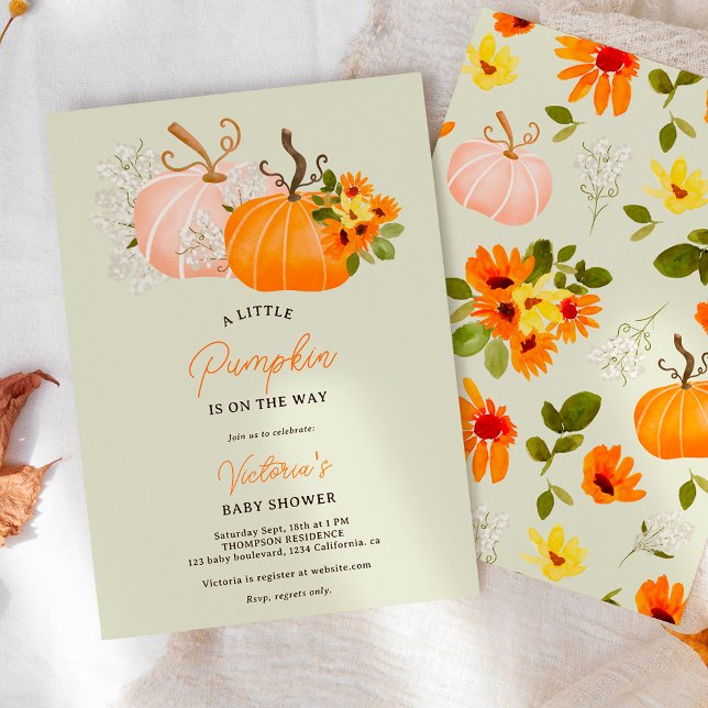 Convites Sexo neutro queda pequena chá de fraldas de abóbor (Gender neutral fall little pumpkin baby shower invitation)