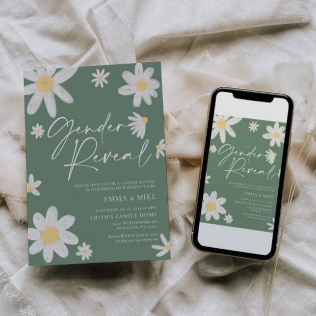 Convites Sexo Reveal Daisy Sage Green (Criador carregado)