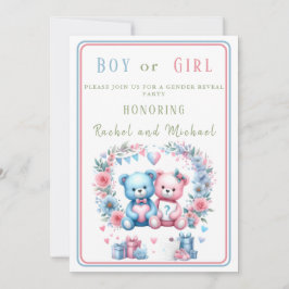 Convites Sexo revela chá de fraldas Teddy Bear azul rosa 3 