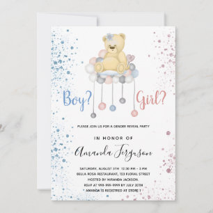 Convites Sexo revela chá de fraldas urso azul rosa