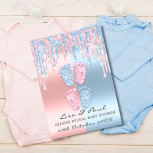 Convites Sexo Revelar Grelha Azul Rosa Gêmeos Bebês