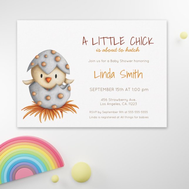 Convites Sexo Simples Fazenda de Ataque de Aves Neutra (Gender Neutral Baby Shower Invitation with a Bird Hatching by Kinda Cute by Patricia Alvarez)