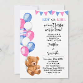 Convites Sexo - Urso Rosa e Balões Azuis