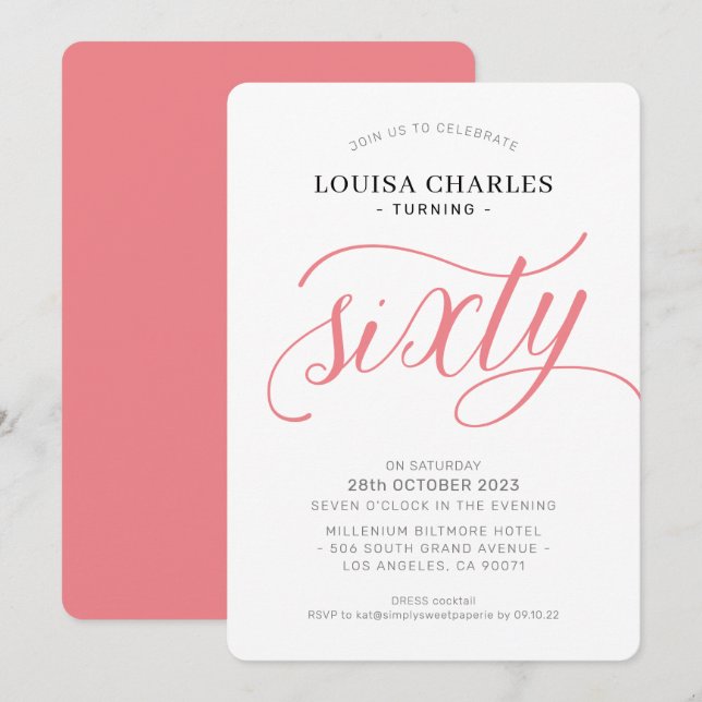 Convites SEXTA elegante escritura quic de aniversário em co (Frente/Verso)