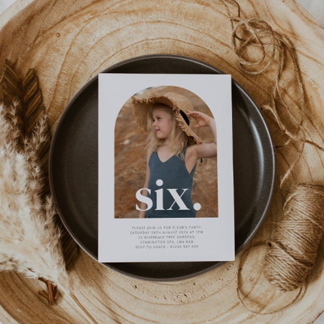 Convites Sexta Foto Archada Aniversário (Six Arched Photo First Birthday Invitation)