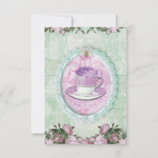 Convites Shabby Chic Green and lilac "Tea Party"