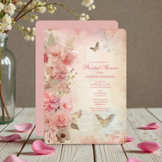 Convites Shabby Chic Pink Floral Bridal Shower