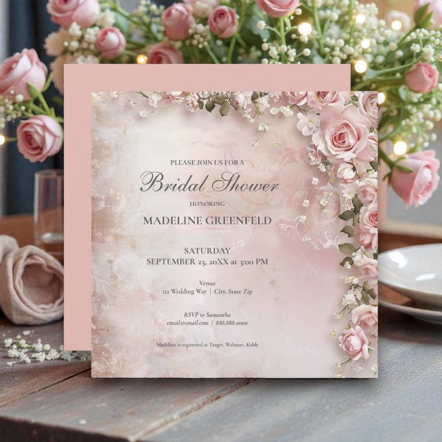 Convites Shabby Chic Pink Floral Bridal Shower (Criador carregado)