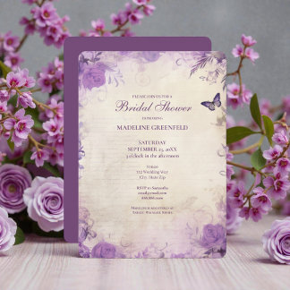 Convites Shabby Chic Purple Lavender Floral Bridal Shower