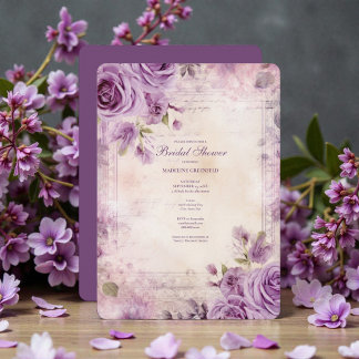 Convites Shabby Chic Purple Lavender Floral Bridal Shower