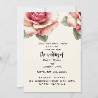 Convites Shabby Pink Rose Wedding