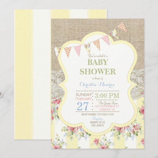 Convites Shabby Russo Chic Lace Burlap (Frente/Verso)