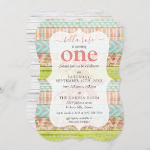 Convites Shabby's Birthday Rosa Algodão Madeira Russa