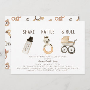 Convites Shake Rattle & Roll Boho Watercolor Chá de fraldas