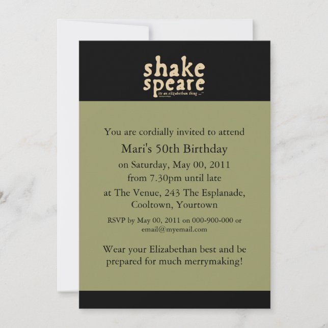 Convites Shakespeare - é uma coisa Elizabetana (Frente)