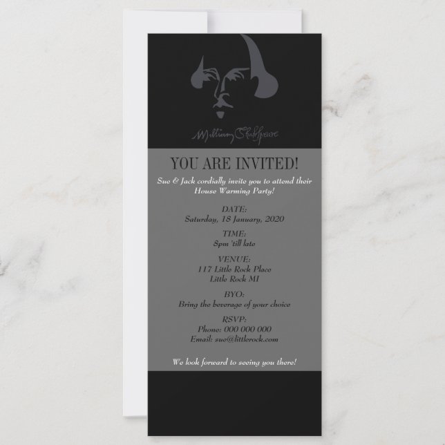 Convites Shakespeare simples com assinatura (Frente)