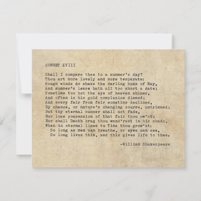 Convites Shakespeare Sonnet 18 (XVIII) (Verso)