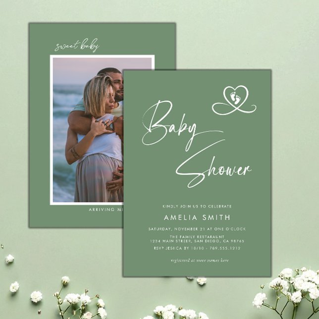 Convites Shale Green Photo Baby Shower Invitation (Criador carregado)