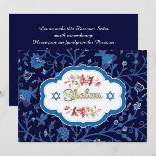 Convites Shalom no Pesach. Padrão Floral Seder de Passover