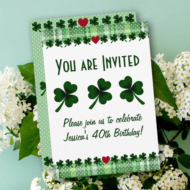 Convites Shamrock and Four Leaf Clover (Shamrock and Four Leaf Clover Invitation.  Cute and Irish taste Birthday Party Invitation.)