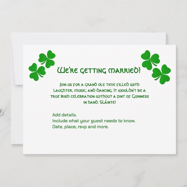 Convites Shamrock Irlandês Noivado de Casamento (Verso)