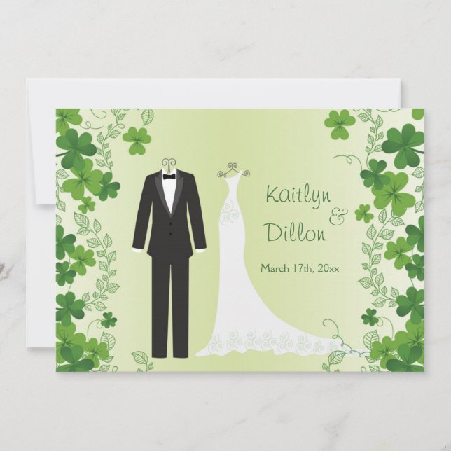 Convites Shamrock, tuxedo e Chá de casamento de capa irland (Frente)