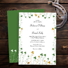 Convites Shamrock Wildflower Green Dourado Casamento Elegan