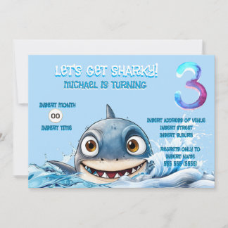 Convites Shark 3rd Birthday Invite | Let’s Get Sharky