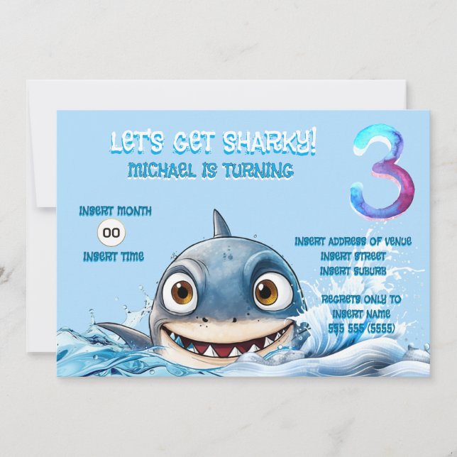 Convites Shark 3rd Birthday Invite | Let’s Get Sharky (Frente)